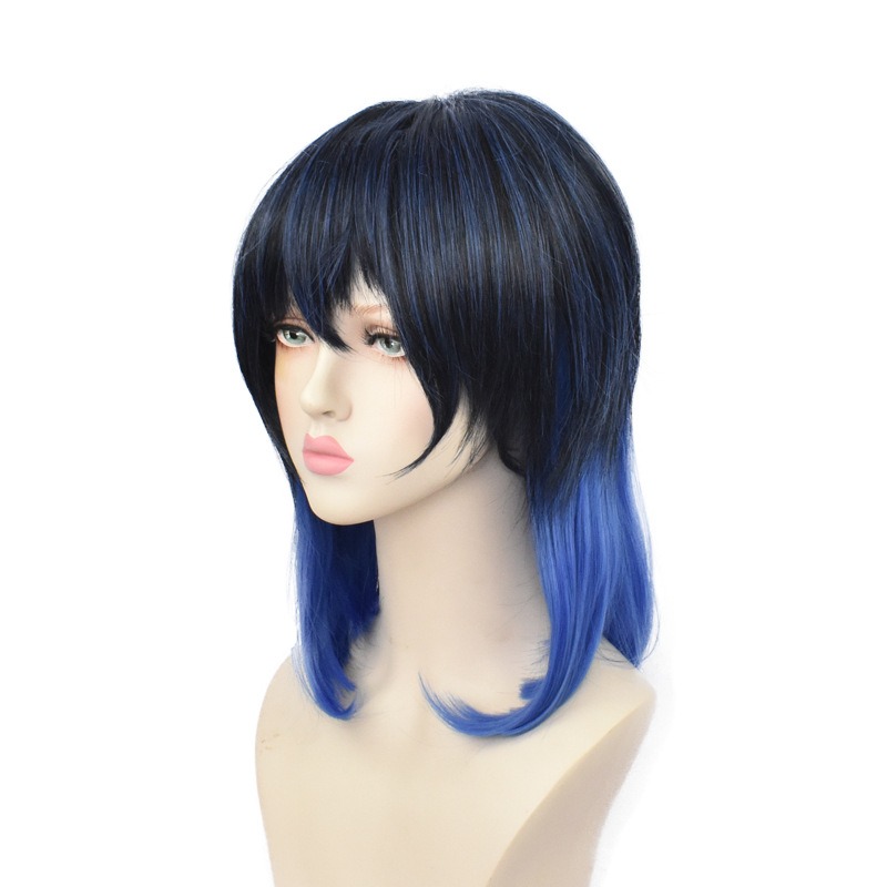 Demon Slayer Inosuke Hashibira Cosplay Wig Black Blue Gradient 40cm