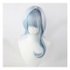 Genshin Impact Eula Cosplay Wig - Blue and White Ombre with Highlights, Flip-up Style, and Irregular Sideburns