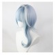 Genshin Impact Eula Cosplay Wig - Blue and White Ombre with Highlights, Flip-up Style, and Irregular Sideburns