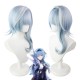 Genshin Impact Eula Cosplay Wig - Blue and White Ombre with Highlights, Flip-up Style, and Irregular Sideburns