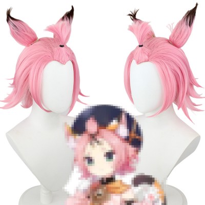 Genshin Impact | Diona Cosplay Wig  Traveler Pink with Cat Ears Irregular Sideburns 30cm