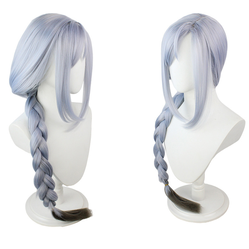 Genshin Impact |Shenhe Cosplay Wig Solitary Star Lonely Spirit Thick Braided Pigtails Dyed Light Blue Gradient Mid-Length Hair 80cm