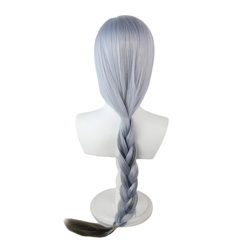 Genshin Impact |Shenhe Cosplay Wig Solitary Star Lonely Spirit Thick Braided Pigtails Dyed Light Blue Gradient Mid-Length Hair 80cm