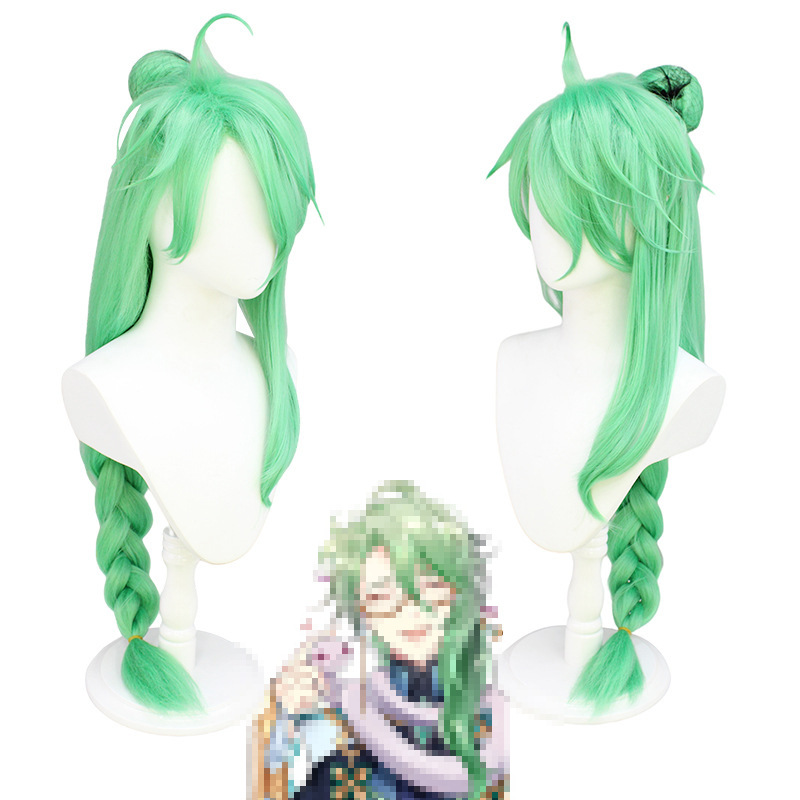 Genshin Impact |Baizhu Green Braided Ponytail with Bangs Long Hair 100cm