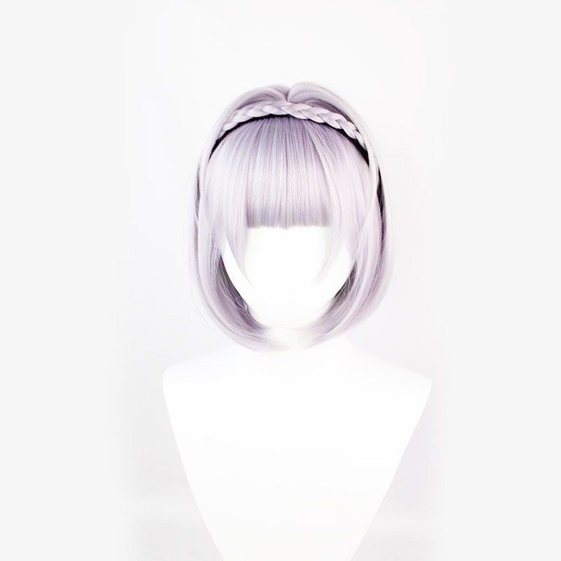 Genshin Impact Noelle Cosplay Wig  Majestic 30cm Silver Violet Tresses w/Cap