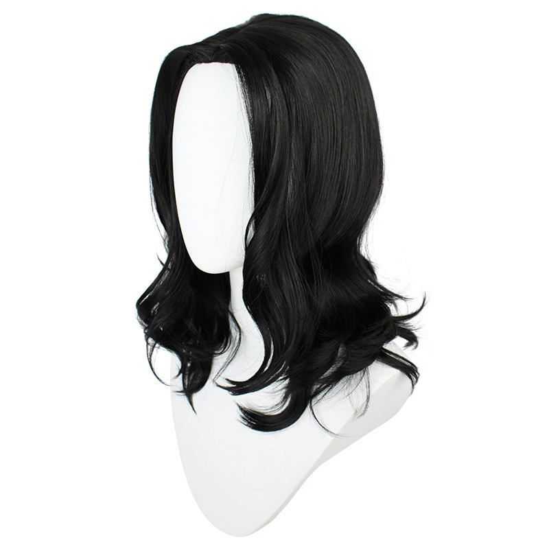 Tokyo Revengers Kiyomizu Keisuke Cosplay Wig - Black Mid-Parted Slightly Curled Medium-Length Hair 45cm