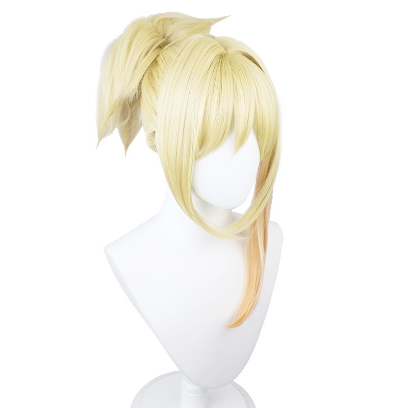 Genshin Impact | Ryuukaeika Yoimiya Cosplay Wig Light Gold Gradient Ponytail with Butterfly 33cm