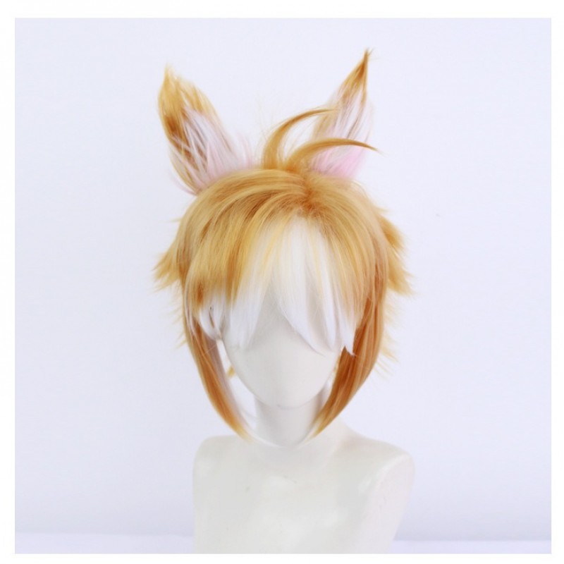 Genshin Impact  | Gorou Cosplay Wig  Rebellious Army Inazuma City Fluffy Top with Ears 30cm