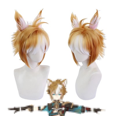 Genshin Impact  | Gorou Cosplay Wig  Rebellious Army Inazuma City Fluffy Top with Ears 30cm