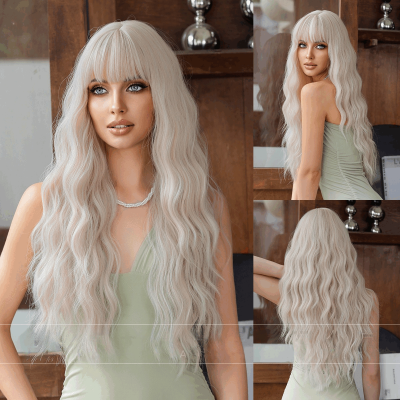 Silver Pink Wave Long Curl Cosplay Lolita Wind Synthetic Wig