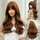 Citrus Brown Long Wavy Wig with Natural Air Bangs