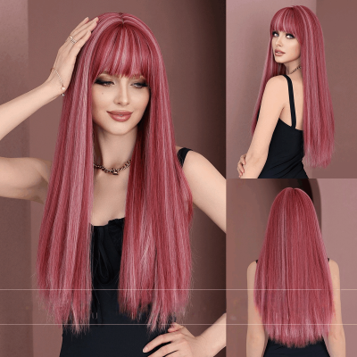 Pink Highlights Long Straight Hair Wig Perfect for Lolita Style