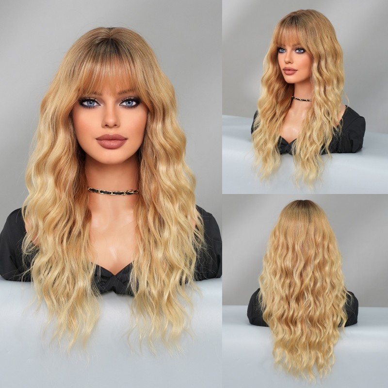 Long Wavy Wig with Blonde Highlights