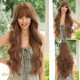 Honey Oolong Brown Super Long Wavy Curls with Straight Bangs Wig