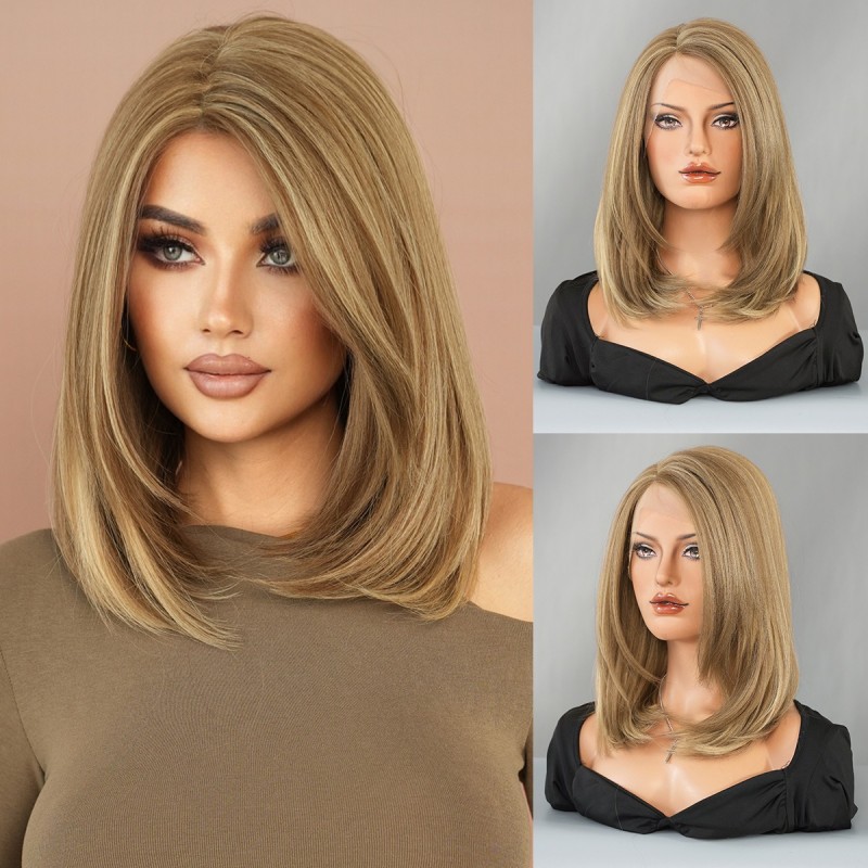 T-Part Lace Front Wig with Purple-Red Shoulder-Length Straight Hair and Side Part