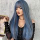 Mermaid Blue Highlights Straight Bangs Long Straight Wig