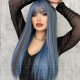 Mermaid Blue Highlights Straight Bangs Long Straight Wig