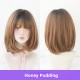 Shoulder-Length Bob Short Straight Wig with Black and Gold Highlights Wig