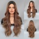 Center-Part Brown Gradient Long Wavy Synthetic Wig