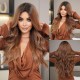 Center-Part Brown Gradient Long Wavy Synthetic Wig