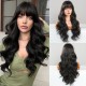 Natural Black Long Wavy Wig with Bangs Synthetic Wig