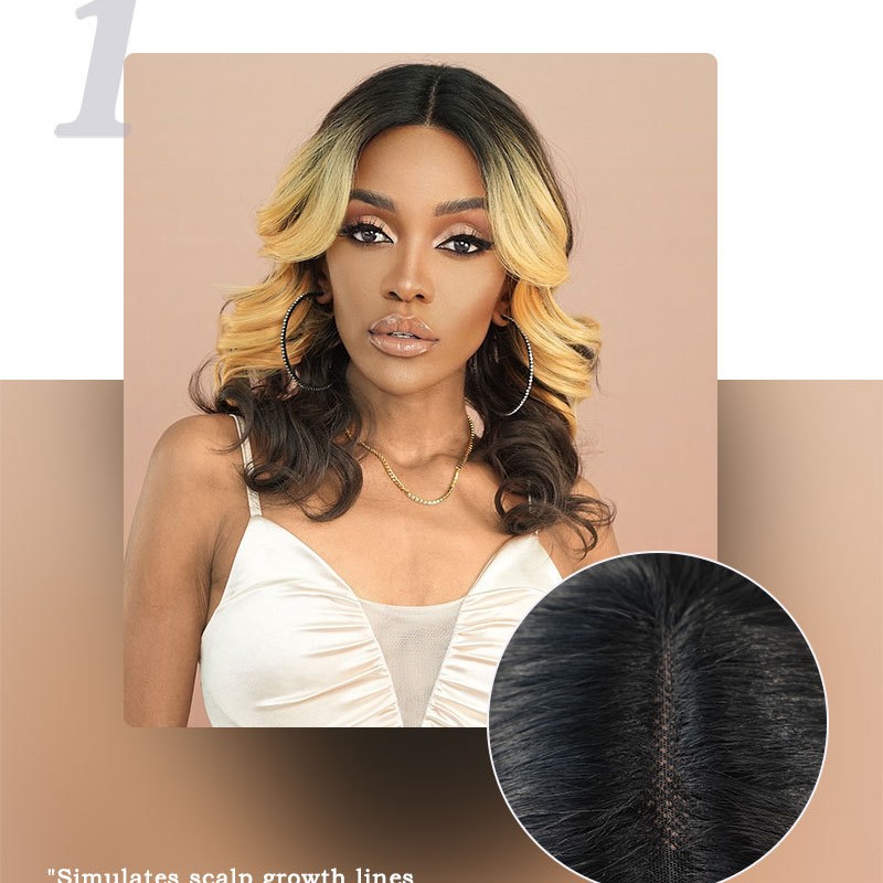 African American Synthetic Small T Lace Wig Lace Curly Wigs with Highlighted Blonde Middle Part Curls