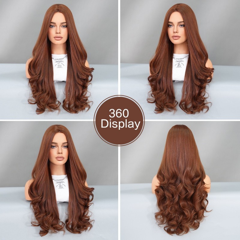 Brown Long Wavy Wig with Center Part