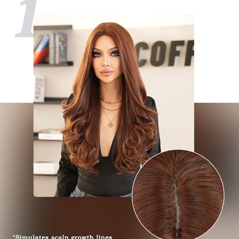 Brown Long Wavy Wig with Center Part