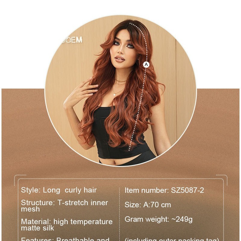 Caramel Brown Long Wavy Wig with Middle Part and Small T-Lace Hair