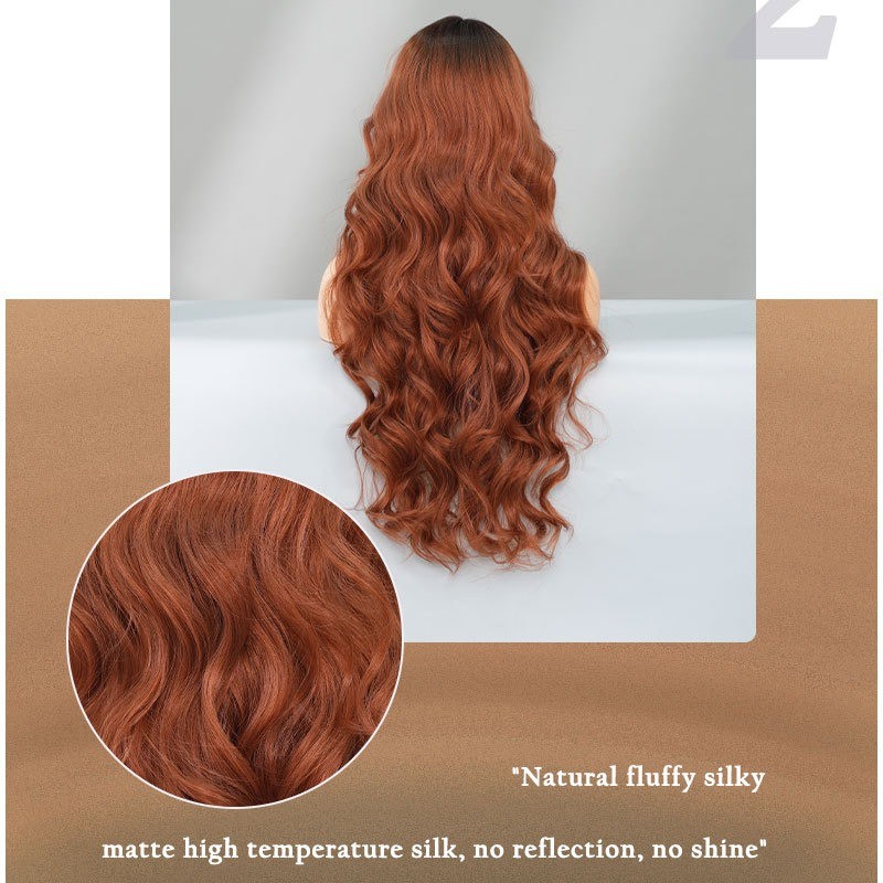 Caramel Brown Long Wavy Wig with Middle Part and Small T-Lace Hair