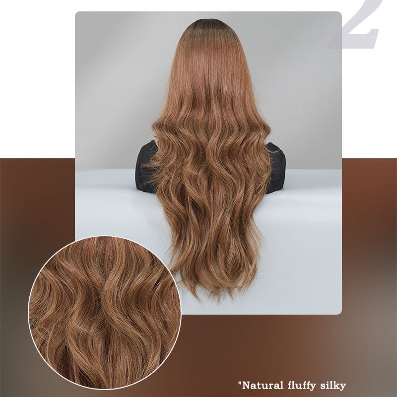 Center-Part Brown Gradient Long Wavy Synthetic Wig