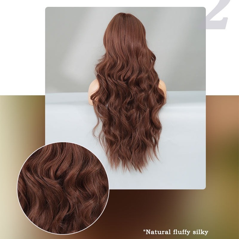 Coco Brown Long Wavy Wig with Side Bangs