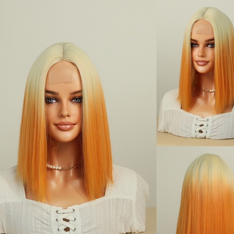 Dreamy Pink Gradient Short Straight Bob Wig with Lace Cap