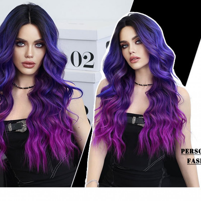 Dreamy Purple-Blue Ombré Mid-Part Wave Lace Wig