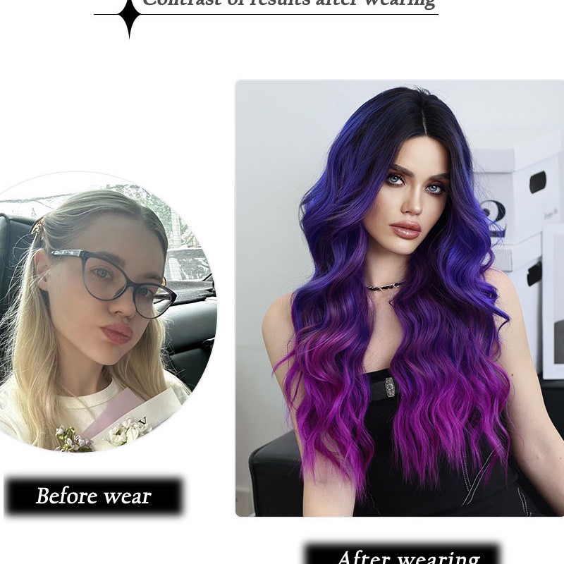 Dreamy Purple-Blue Ombré Mid-Part Wave Lace Wig