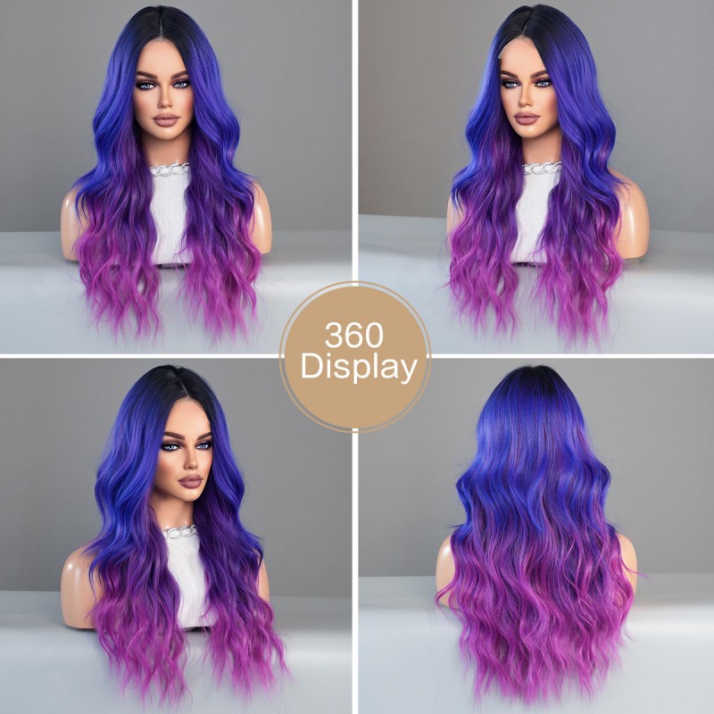 Dreamy Purple-Blue Ombré Mid-Part Wave Lace Wig