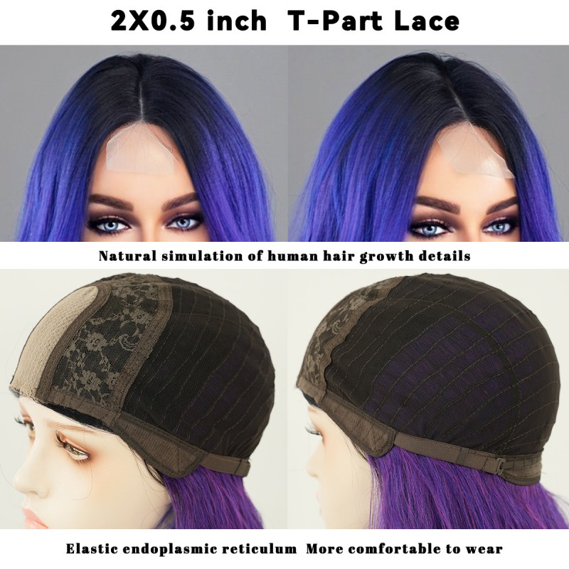 Dreamy Purple-Blue Ombré Mid-Part Wave Lace Wig