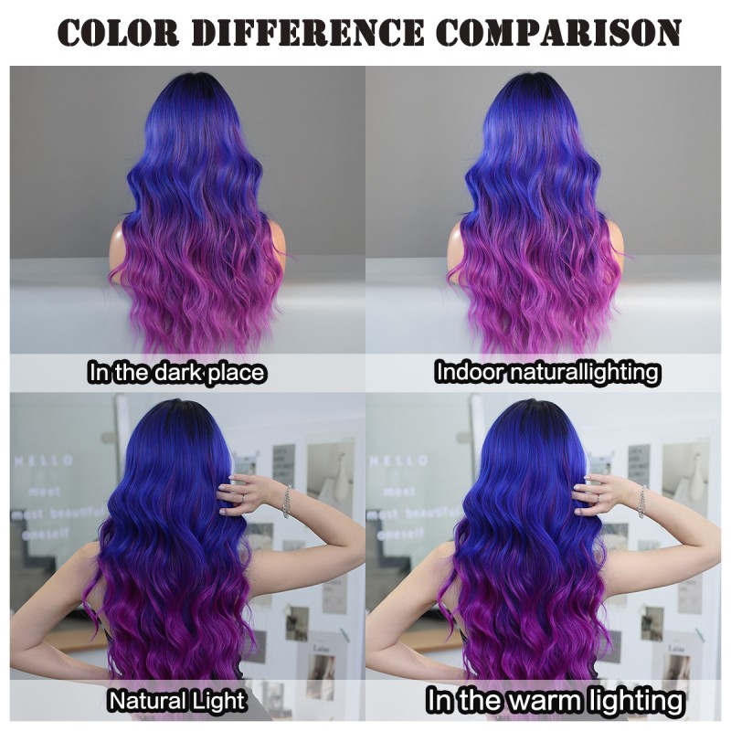 Dreamy Purple-Blue Ombré Mid-Part Wave Lace Wig