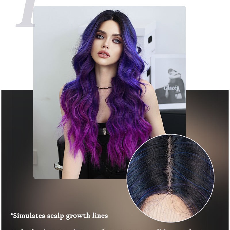 Dreamy Purple-Blue Ombré Mid-Part Wave Lace Wig