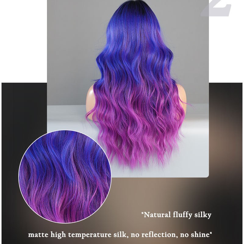 Dreamy Purple-Blue Ombré Mid-Part Wave Lace Wig