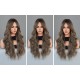 Elegant Brown Wig with Fringe Bangs and Voluminous Waves