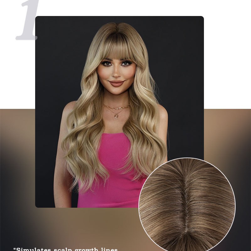 Elegant Milk Tea Blonde Big Waves with Bangs Wig