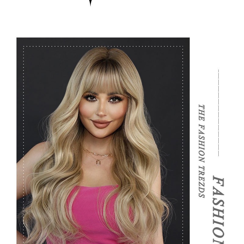 Elegant Milk Tea Blonde Big Waves with Bangs Wig