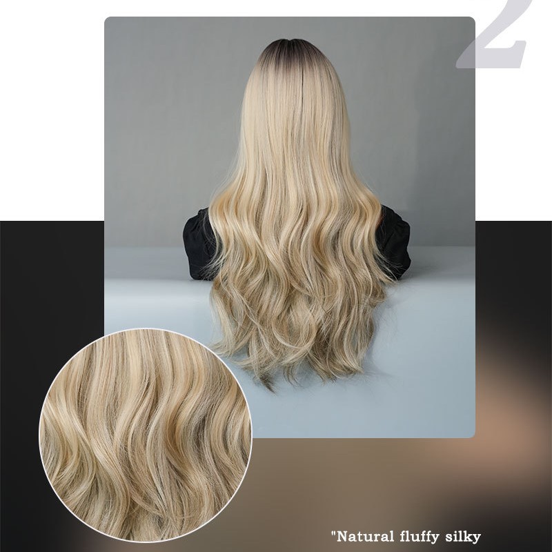 Gradient Ash Blonde Loose Wave Long Curl Wig with Bangs