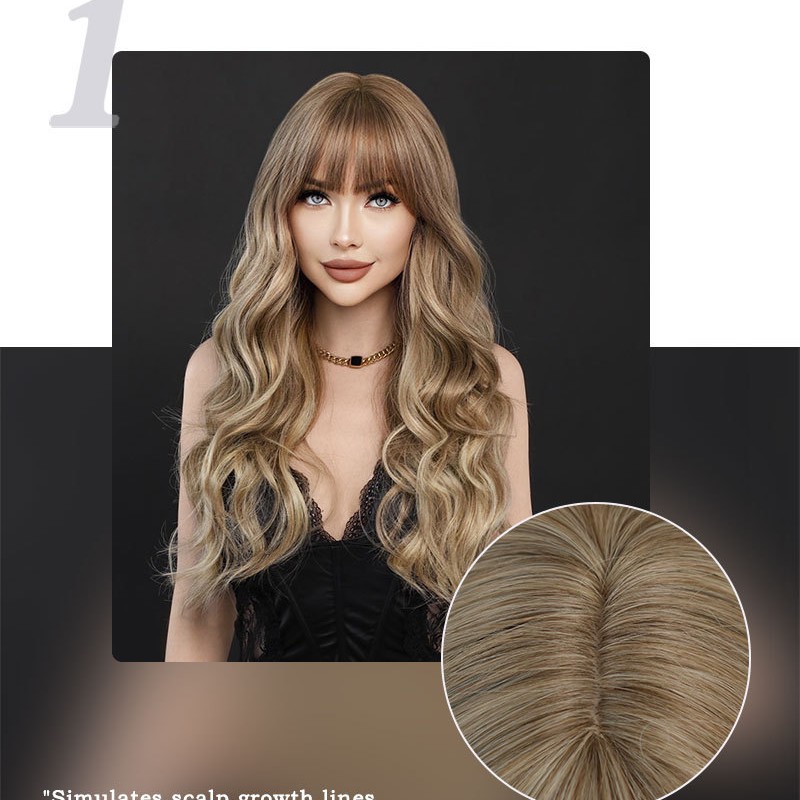 Layered Bangs Hazelnut Mocha Long Curly Wig