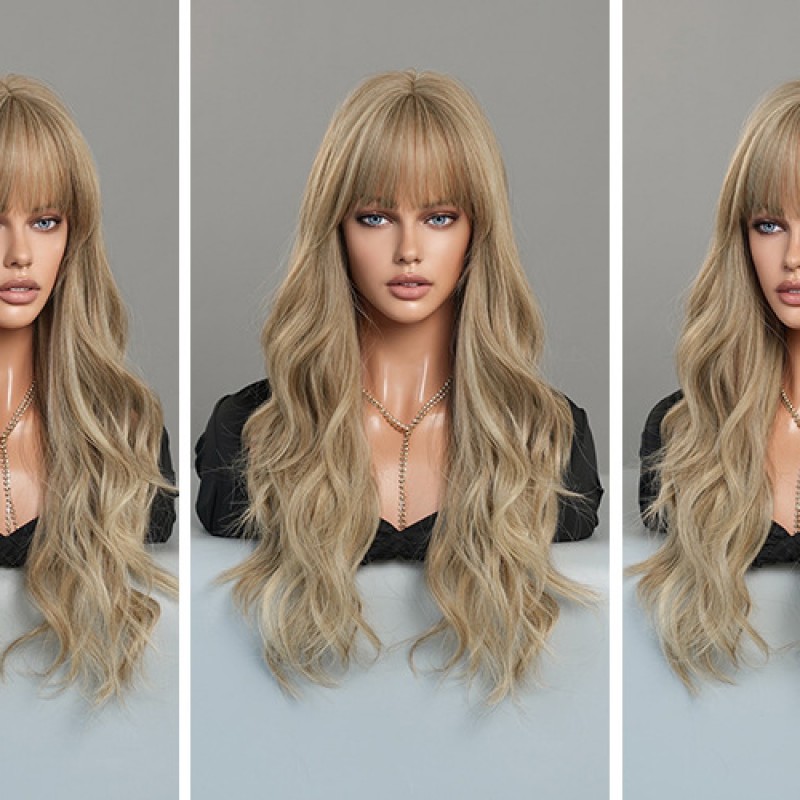 Layered Bangs Hazelnut Mocha Long Curly Wig