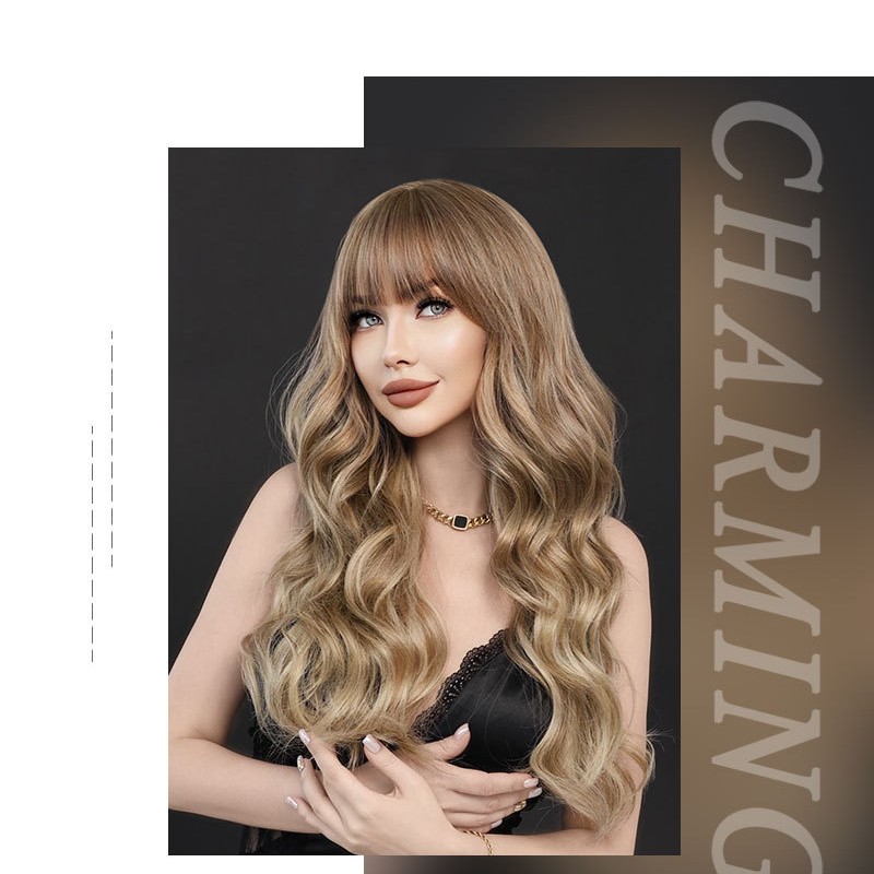 Layered Bangs Hazelnut Mocha Long Curly Wig