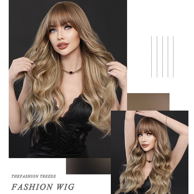 Layered Bangs Hazelnut Mocha Long Curly Wig