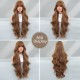 Honey Oolong Brown Super Long Wavy Curls with Straight Bangs Wig