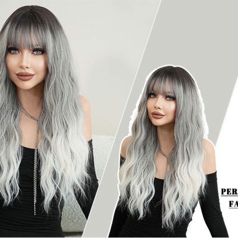 Gray Ombre Voluminous Waves Long Curl Wig